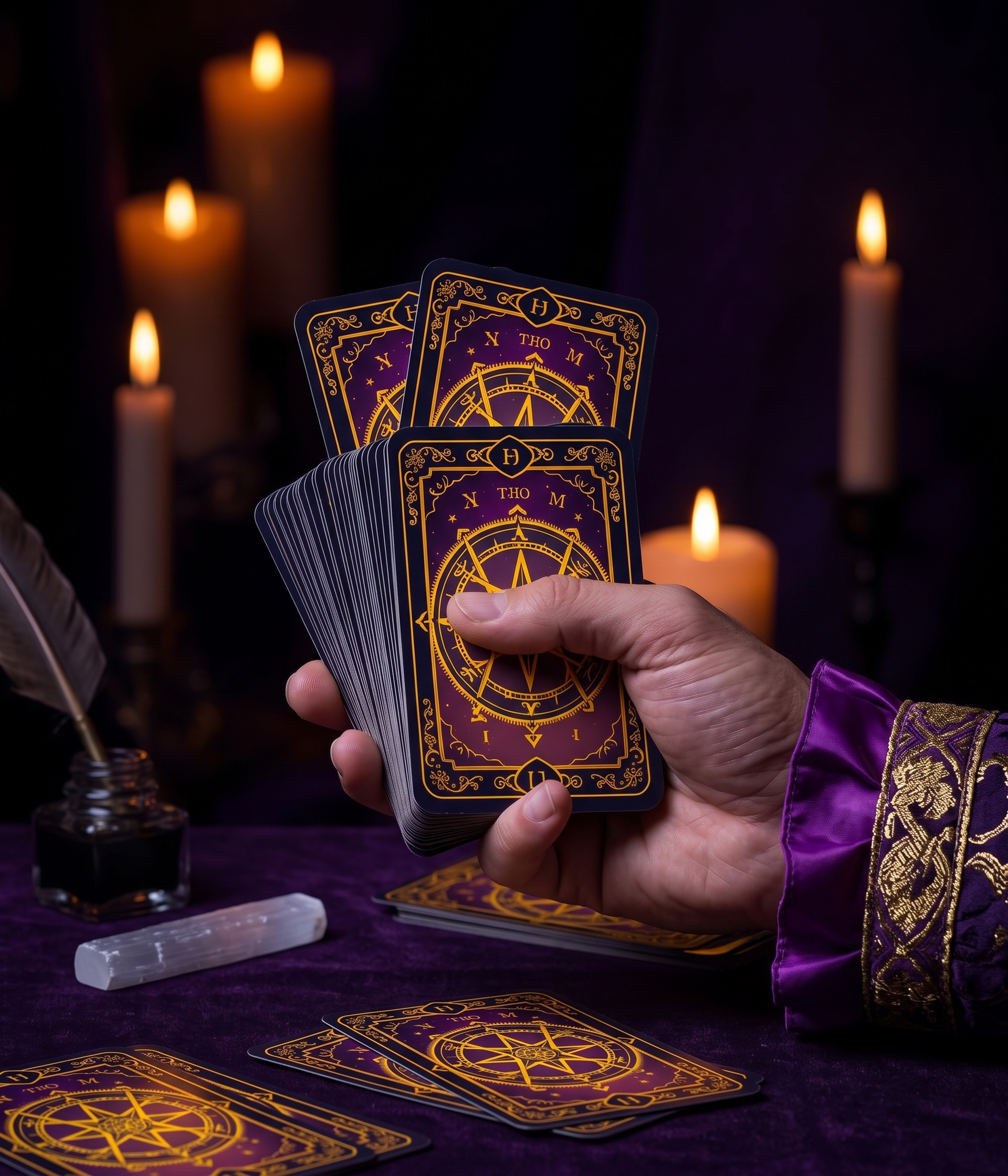 Tarólogo segurando uma carta iluminada